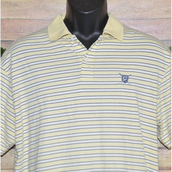 Ralph Lauren Chaps Golf Yellow Striped Polo Shirt Size L 1/4 Button Up Logo - Picture 2 of 7